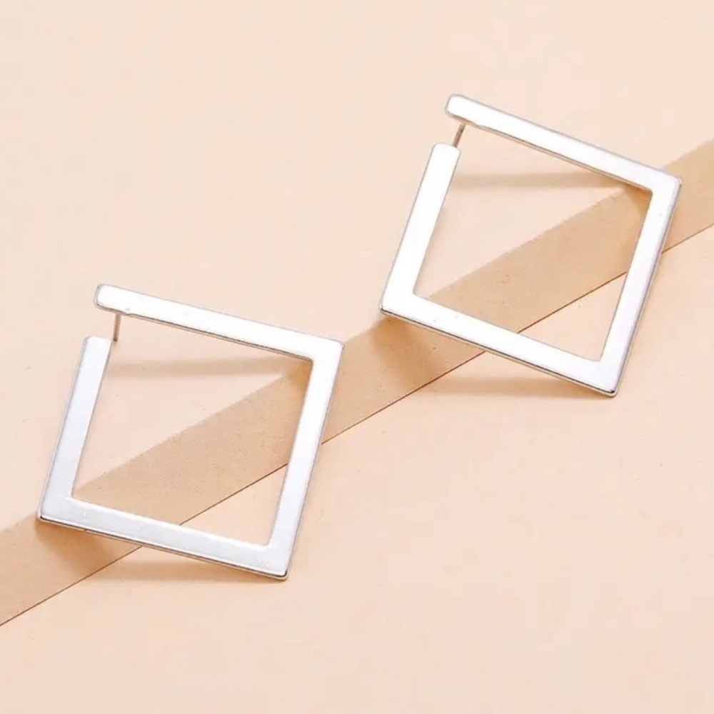 Square Silver Hoop Earrings NEW